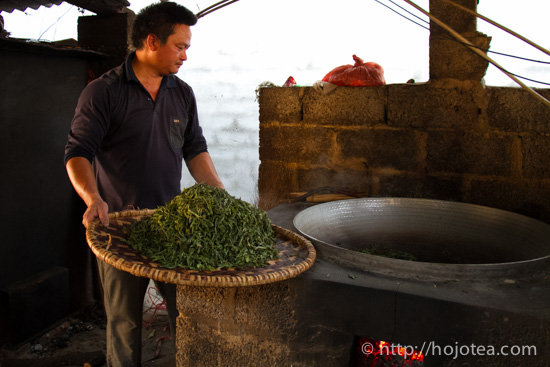 The pan-frying process of raw pu-erh tea