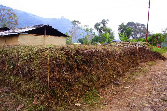 This is the piled grass waiting for decomposition.