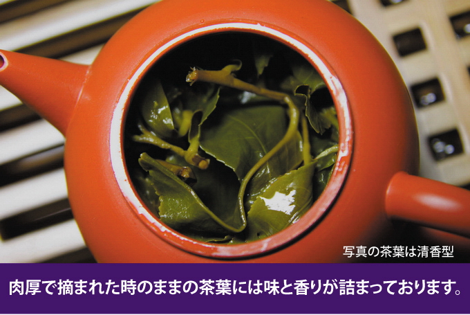 肉厚で摘まれた時のままの茶葉には味と香りが詰まっております。